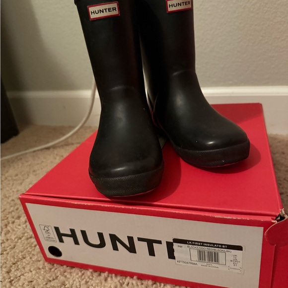 Hunter Kids Lined Black Rain Boots - Picture 1 of 4